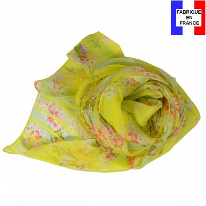 Echarpe en soie Bouquet de printemps jaune made in France