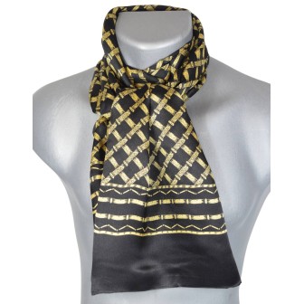 Foulard homme en soie noir et beige croisillons