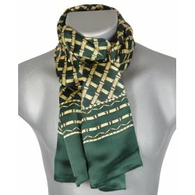 Foulard homme en soie vert et beige croisillons