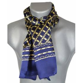 Foulard homme en soie marine et beige croisillons