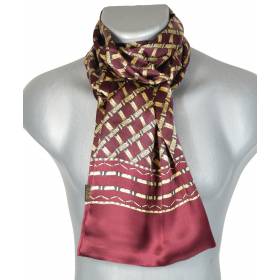 Foulard homme en soie bordeaux et beige croisillons