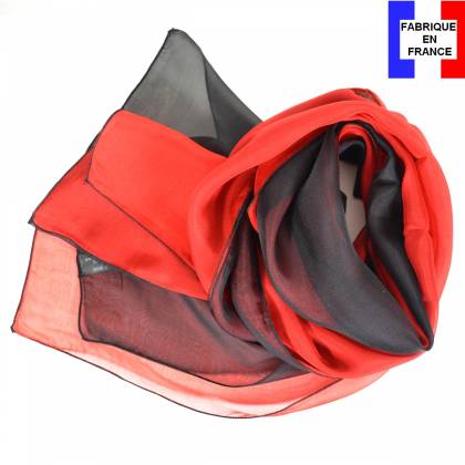 Foulard en soie bi-bandes noir et rouge made in France