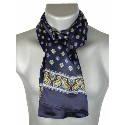 Foulard en soie bleu foncé à fleurs