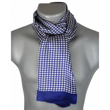 Foulard soie homme pied de poule bleu