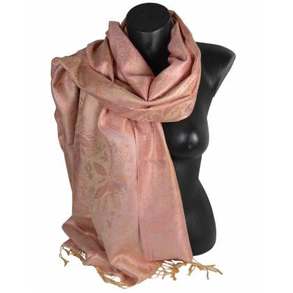 Pashmina en soie antique jacquard rose clair