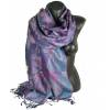 Pashmina en soie antique jacquard bleu et rose