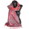 Pashmina en soie antique jacquard rouge-bleu