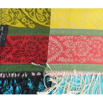 Pashmina en soie antique jacquard multicolore