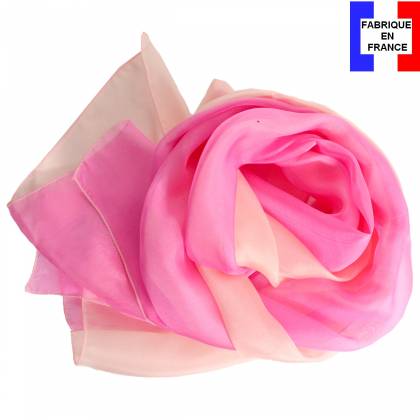 Foulard en soie bi-bandes, rose made in France