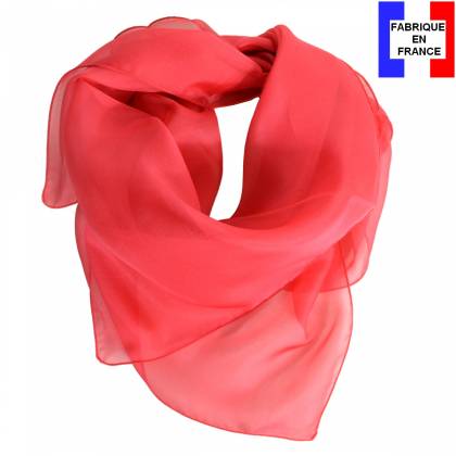 Carré en soie 70cm corail made in France
