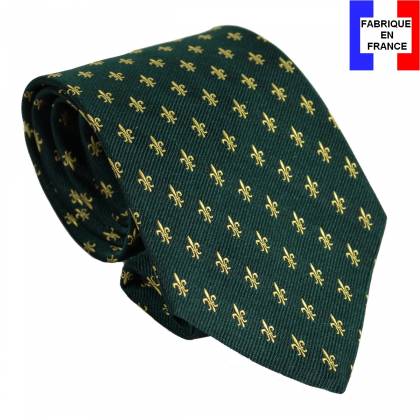Cravate soie Fleurs de Lys vert