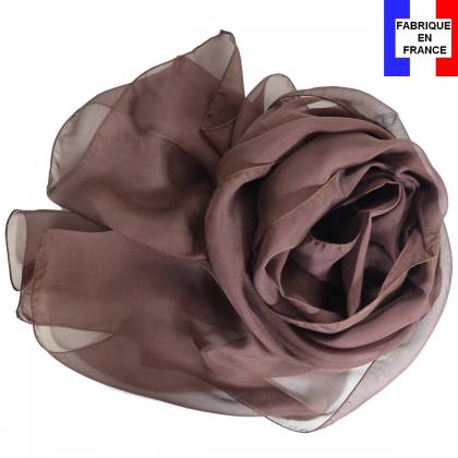 Foulard en soie marron uni made in France