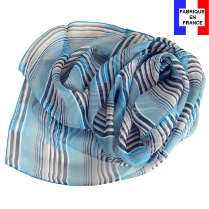Foulard en soie Rayure bleu made in France