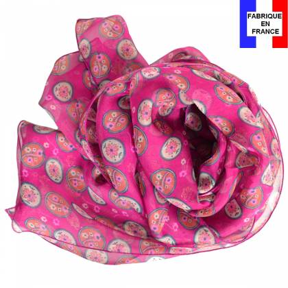 Foulard en soie Scandinave rose made in France