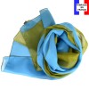 Foulard en soie bi-bandes bleu-vert made in France