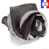 Foulard en soie bi-bandes gris-noir made in France