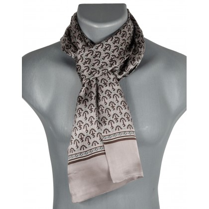 Foulard en soie homme encre beige-marron