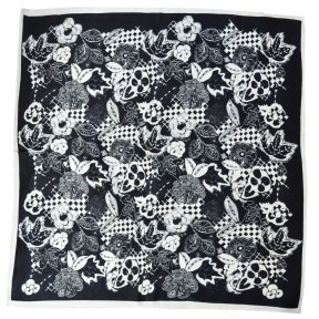 Petit carré en soie noir à fleurs