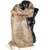 Pashmina en soie antique écru et marron