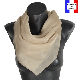 Carré en soie 88cm beige made in France