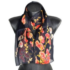 Echarpe en soie Roses Trémières