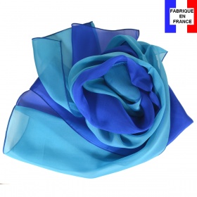 Foulard en soie bi-bandes bleu-turquoise