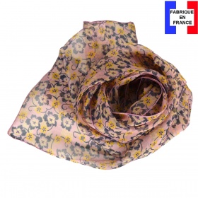 Foulard soie Flowers rose poudré made in France