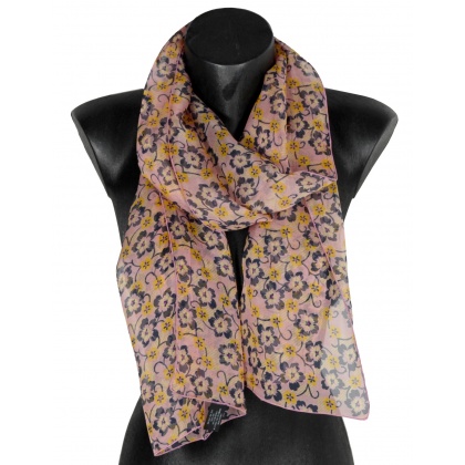 Foulard soie Flowers rose poudré made in France