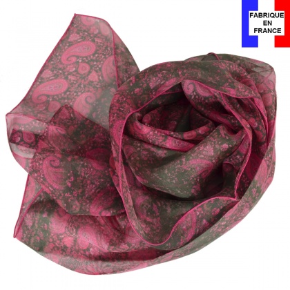 Foulard soie Palmettes rose made in France