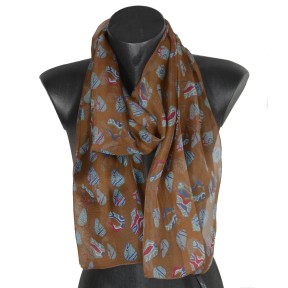 Foulard soie Empreintes marron made in France