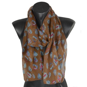 Foulard soie Empreintes marron made in France