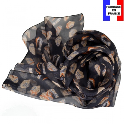 Foulard soie Empreintes noir made in France