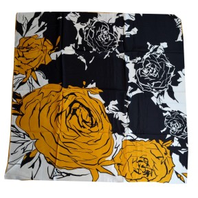 Carré soie 110cm noir et orange