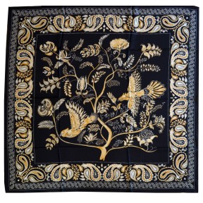 Carré soie 110cm oiseaux fond noir
