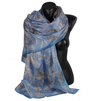 Etole en soie ciel fleurs beiges