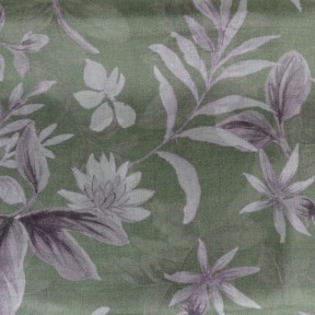 Etole en soie vert fleurs beiges