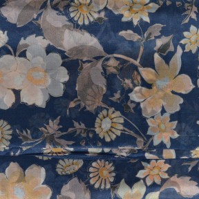 Etole en soie bleue fleurs jaunes