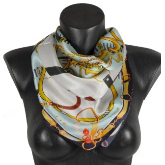 Carré soie 65cm bleu et blanc