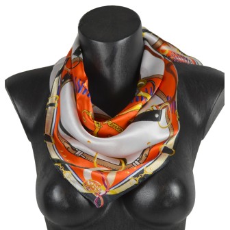 Carré soie 65cm orange et blanc