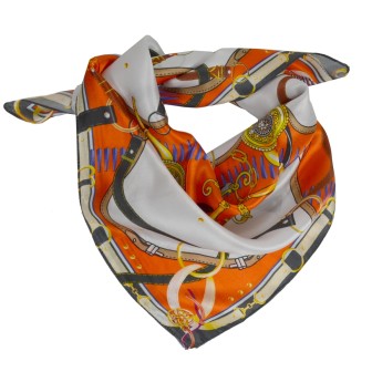 Carré soie 65cm orange et blanc