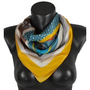 Carré soie 65cm fleur cadre jaune