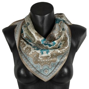 Carré soie 65cm beige et bleu