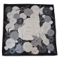 Carré soie 110cm noir et blanc fleurs