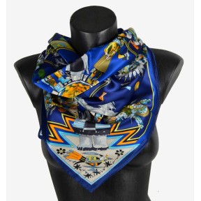 Foulard carré Indiens bleu