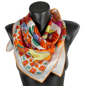 Foulard soie carré orange et rose