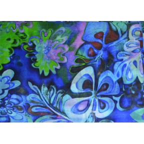 Etole en soie bleue à grandes fleurs