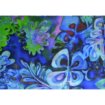 Etole en soie bleue à grandes fleurs