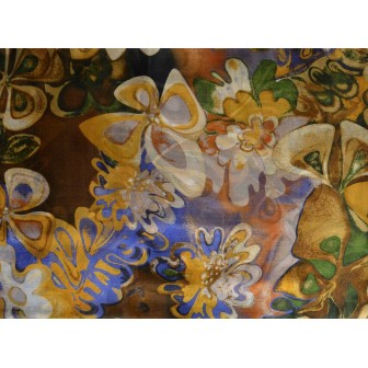 Etole en soie marron à grandes fleurs