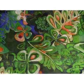 Etole en soie verte à grandes fleurs