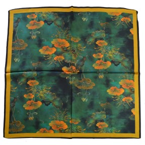 Carré soie 65cm vert et orange